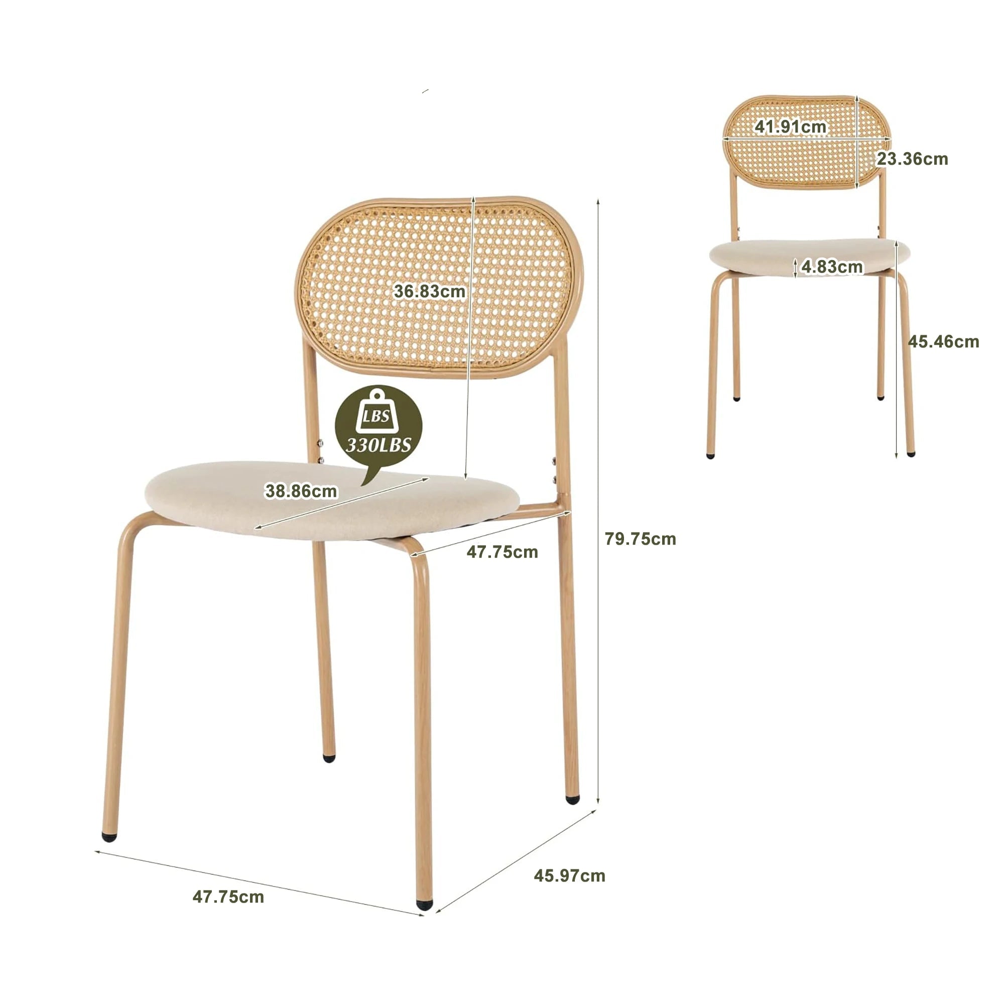 2Pcs Rattan Chairs with Upholstered Seat and Metal Legs – Log Color